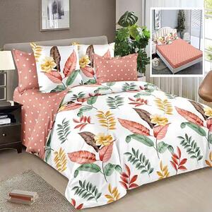 Lenjerie de pat dublu bumbac Finet 6 piese cu elastic la cearsaf 180 x 200 cm, Crengute, Roz Alb, Ralex Pucioasa HF6P42