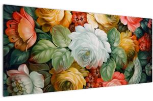 Tablou cu buchet pictat de flori (120x50 cm)