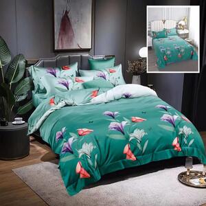 Lenjerie de pat dublu bumbac Finet 6 piese 220 x 240 cm, Elegant, Verde, Ralex Pucioasa M212