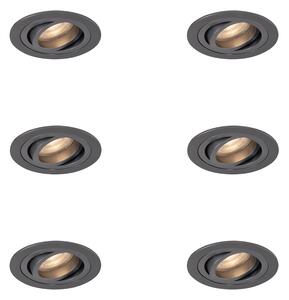 Set de 6 spoturi încastrate moderne Gunmetal GU10 50mm Rotund Înclinabile - Rondoo