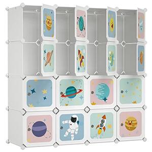 Set 16 cuburi modulare pentru baietei cu usa din plastic pentru depozitare, Songmics, Alb, 123x31x123 cm