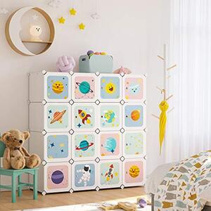 Set 16 cuburi modulare pentru baietei cu usa din plastic pentru depozitare, Songmics, Alb, 123x31x123 cm