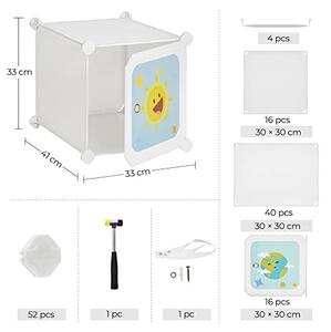 Set 16 cuburi modulare pentru baietei cu usa din plastic pentru depozitare, Songmics, Alb, 123x31x123 cm