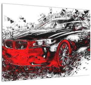 Tablou pe sticlă - Mașina pictată în acțiune (70x50 cm)