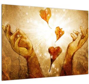 Tablou pe sticlă - pictura mâinilor pline de dragoste (70x50 cm)