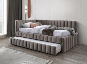 Pat 120x200 ALFIE, bej, stofa catifelata - Bluvel 40/lemn, 133x216x95 cm