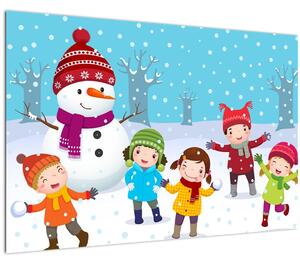 Tablou - Bucurii de iarnă pentru copii (90x60 cm)