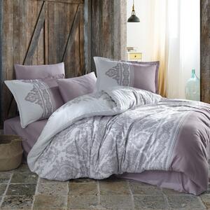 Lenjerie premium Lux Satin 100% Bumbac 4 piese king size 240 x 260 cm, Moderna, Mov, Clasy NITA