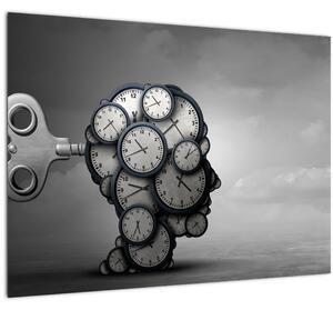 Tablou artistic cu cu cap și ceas (70x50 cm)
