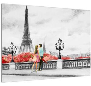 Tablou pe sticlă îndrăgostiții în Paris (70x50 cm)