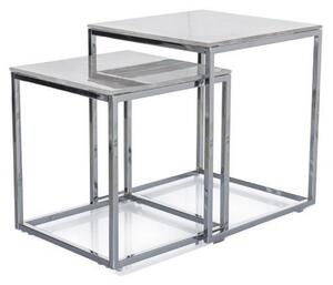 Set 2 masute GLORIA II, alb/crom, sticla/metal, 40x40x44/35x35x37 cm