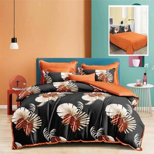 Lenjerie de pat dublu bumbac Finet 6 piese 220 x 240 cm, Elegant, Portocaliu Negru, Ralex Pucioasa M254