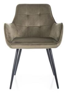 Scaun LEMON, verde olive/negru, stofa catifelata/metal, 57x47x85 cm