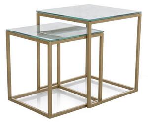 Set 2 masute GLORIA II, alb/auriu, sticla/metal, 40x40x44/35x35x37 cm