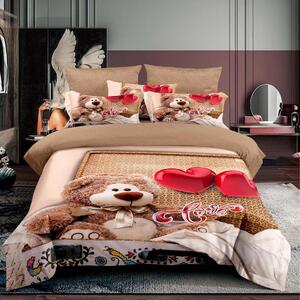 Lenjerie de pat 1 persoana bumbac Finet 3D 3 piese 160 x 230 cm, Ursulet love, Bej, Pucioasa F1P20