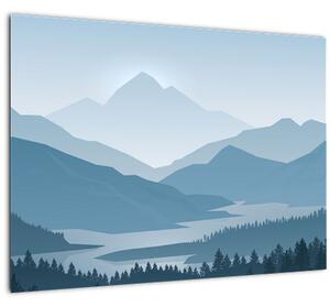 Tablou pe sticlă - Munții cu privirea graficeanului (70x50 cm)