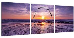 Tabloul cu plaja - apus de soare (cu ceas) (90x30 cm)
