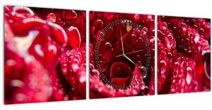 Tablou cu floarea trandafirului roșu (cu ceas) (90x30 cm)