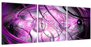 Tabloul cu abstracție frumoasă în violet (cu ceas) (90x30 cm)