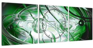 Tabloul abstract verde (cu ceas) (90x30 cm)