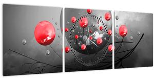 Tabloul cu bile abstracte roșii (cu ceas) (90x30 cm)