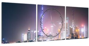 Tabloul Shangai nocturn (cu ceas) (90x30 cm)