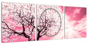 Tabloul cu pomul roz (cu ceas) (90x30 cm)