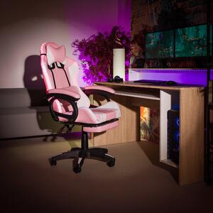 Fotoliu birou Juventa (cu RGB iluminat LED) (roz + alb). 1040137