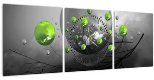 Tabloul cu bile abstracte verzi (cu ceas) (90x30 cm)