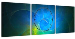 Tablou cu abstracțiune albastră (cu ceas) (90x30 cm)