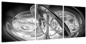 Tablou cu abstracțiune modernă în gri (cu ceas) (90x30 cm)
