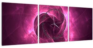 Tablou cu abstracțiune modernă în roz (cu ceas) (90x30 cm)
