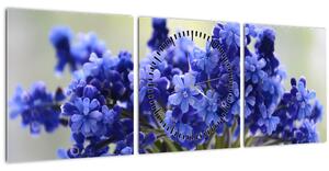 Tablou buchet cu flori albastre (cu ceas) (90x30 cm)