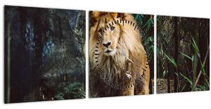 Tablou cu leu în natură (cu ceas) (90x30 cm)