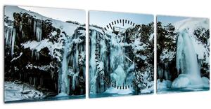 Tablou cu cascade înghețate (cu ceas) (90x30 cm)