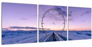 Tablou - autostrada iarna (cu ceas) (90x30 cm)