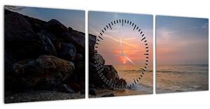 Tablou apusului de soare pe plajă (cu ceas) (90x30 cm)