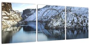 Tablou - peisaj de iarnă cu lac (cu ceas) (90x30 cm)