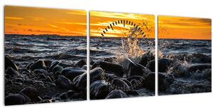 Tablou cu valurile mării (cu ceas) (90x30 cm)