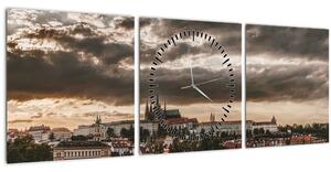 Tablou Castelului Praga în amurg (cu ceas) (90x30 cm)