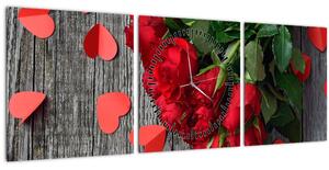 Tablou - cu buchet de flori (cu ceas) (90x30 cm)