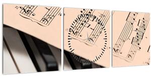 Tablou cu pian și notele muzicale (cu ceas) (90x30 cm)