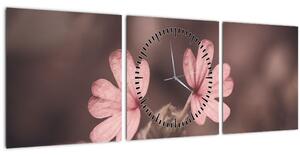 Tablou cu floare roz (cu ceas) (90x30 cm)