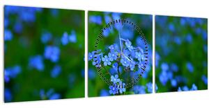 Tablou cu flori albastre (cu ceas) (90x30 cm)