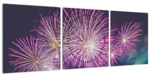 Tablou cuoraș nocturn cu artificii (cu ceas) (90x30 cm)