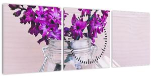 Tablou cu flori violete (cu ceas) (90x30 cm)
