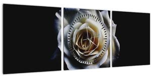 Tablou cu trandafir alb (cu ceas) (90x30 cm)