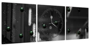 Tablou abstract - bilele verzi (cu ceas) (90x30 cm)