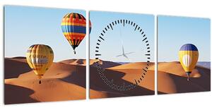 Tablou - baloane zburătoare în deșert (cu ceas) (90x30 cm)