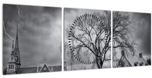 Tablou cu sat alb negru (cu ceas) (90x30 cm)